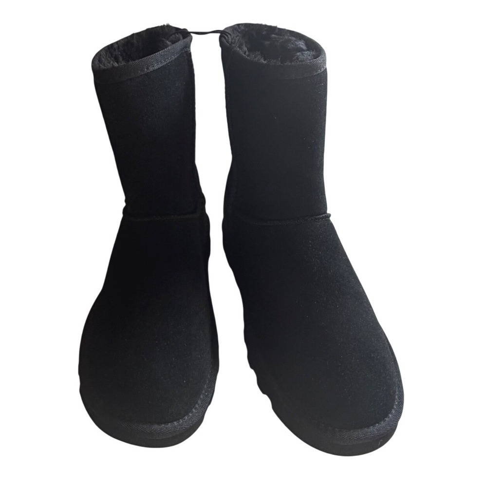 NEW Time and Tru Womens Black Genuine Suede Faux Fur Lined Boots Wide Width 10W